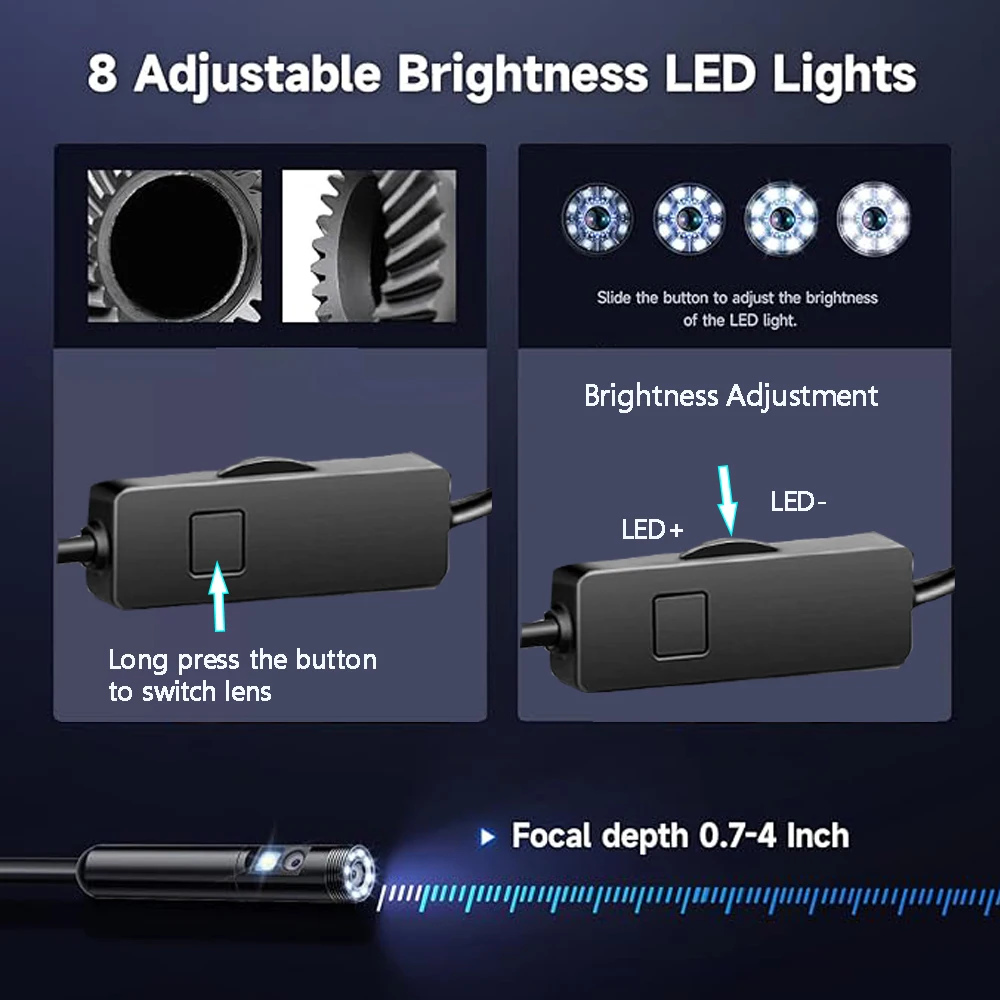 Type-c Android USB Endoscope Camera 8.0mm IP67 Waterproof Mini Inspection Camera 8 LEDs Adjustable for Android iphone Borescope