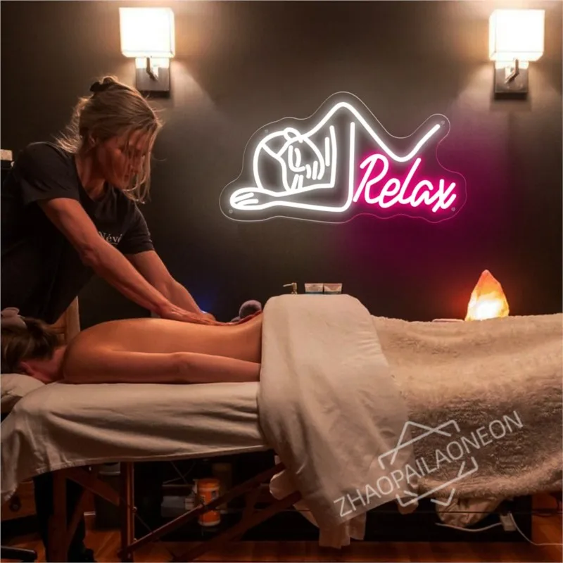 Relax Neon Sign Lady Body Neon Massage Room Wall Decoration Beauty Salon Led Light Sign Massage Shop Ladies Room Decor Gift Girl