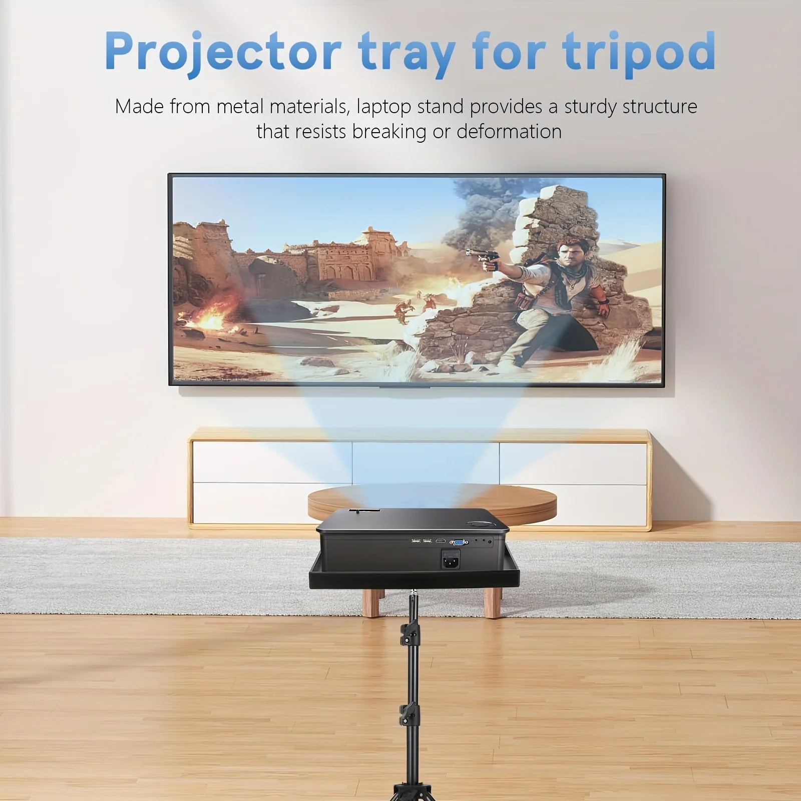 Projector Stand Adjustable Height Angle Durable Foldable Tripod With Tray Metal Base Outdoor Movie Projector Display Stands