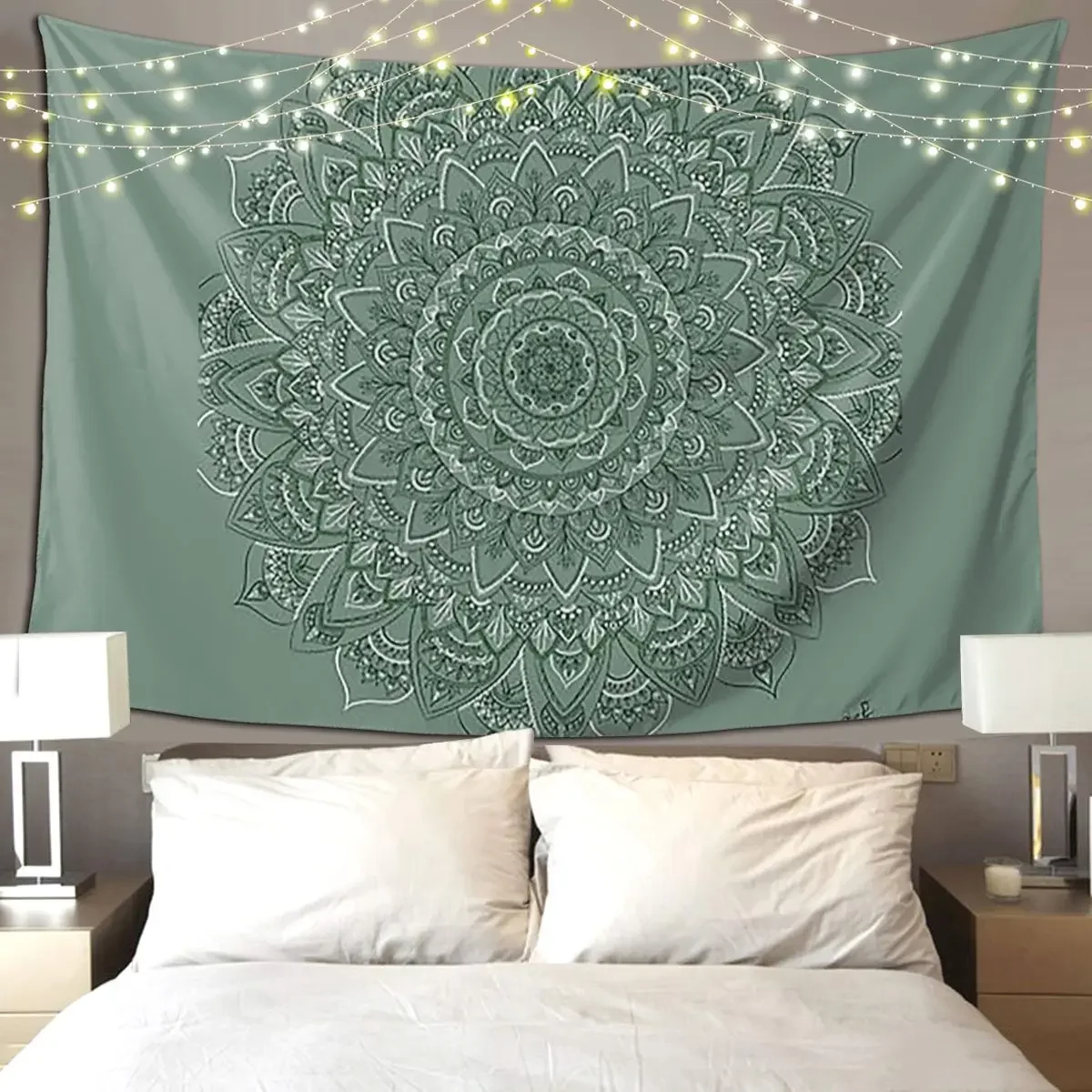 Dark Green Mandal Tapestry Hippie Wall Hanging Aesthetic Home Decor Tapestries for Living Room Bedroom Dorm Room