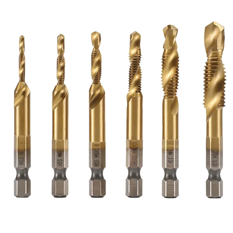 

High-Speed Steel Drilling Tapping Chamfering Integrated Drill Bit Set 6Pc Composite Tap Deburring Drill Bit