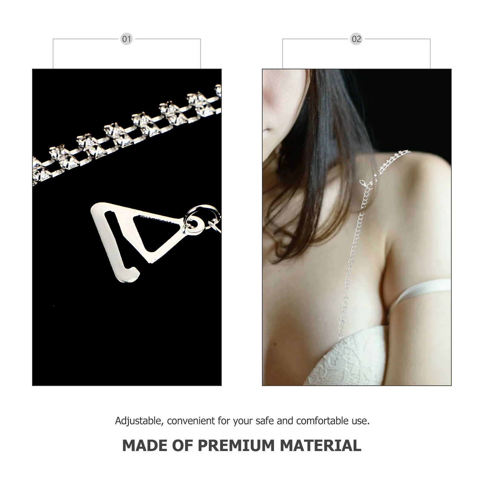 

1Pair Sparkling Rhinestone Bra Strap Silver Extendable Invisible Shoulder Strap for Women Non-Slip Adjustable Replacement