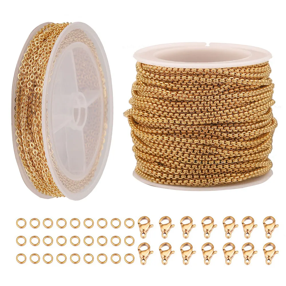 10 Meters Chain With Lobster Clasp and Opening Ring Set DIY Stainless Steel Jewelry Making Kit Supplies For Bracelet Necklace