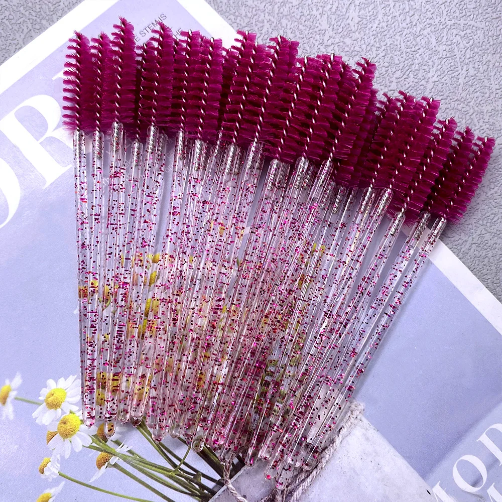 50 Stuks Make-Up Kwasten Wegwerp Kristal Wenkbrauw Borstel Diamant Handvat Mascara Wand Applicator Wimpers Wimper Extension Gereedschap