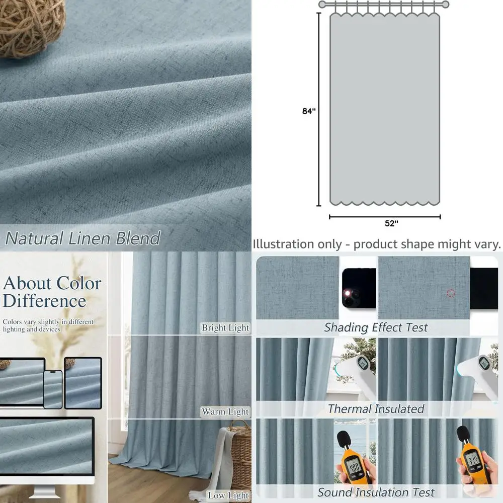

Dusty Blue 84 Linen Thermal Insulated Blackout Curtains, 2-Panel Set for Living Spaces