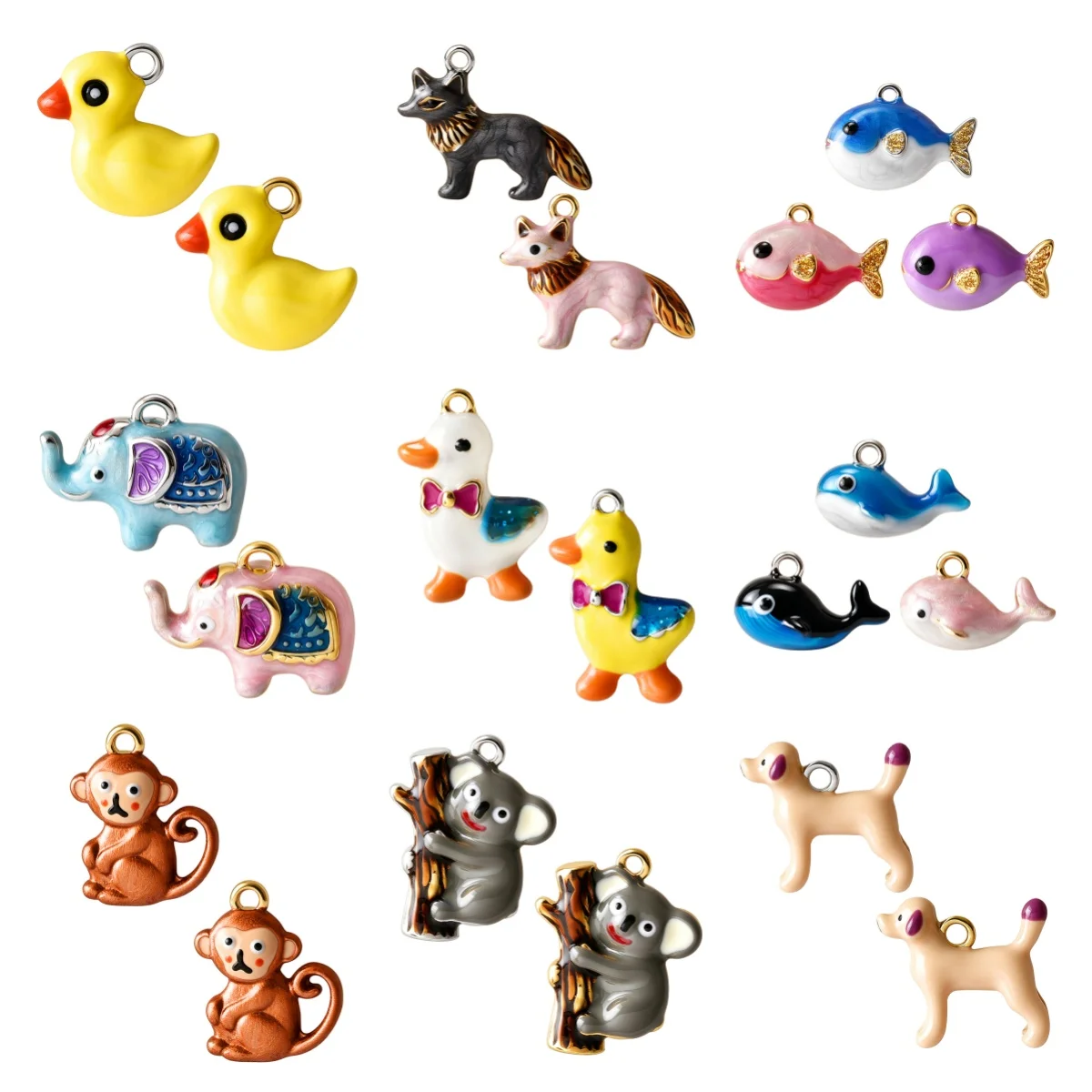 5pcs Versatile New Colorful Cute Stainless Steel Charms Koala Duck Dog Beads Charms Pendant DIY Jewelry Making Accessories