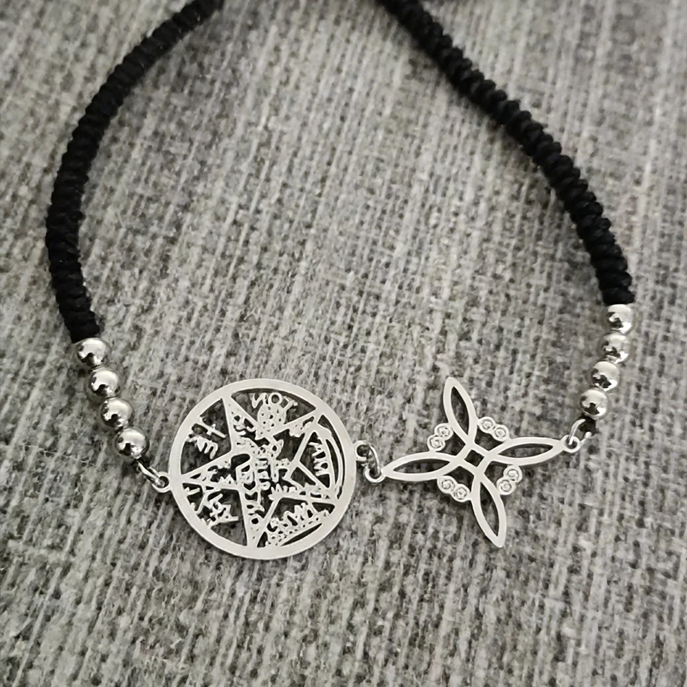 Double Protection Bracelet Witch Knot Pentagram Tetragrammaton Stainless Steel  Jewerly
