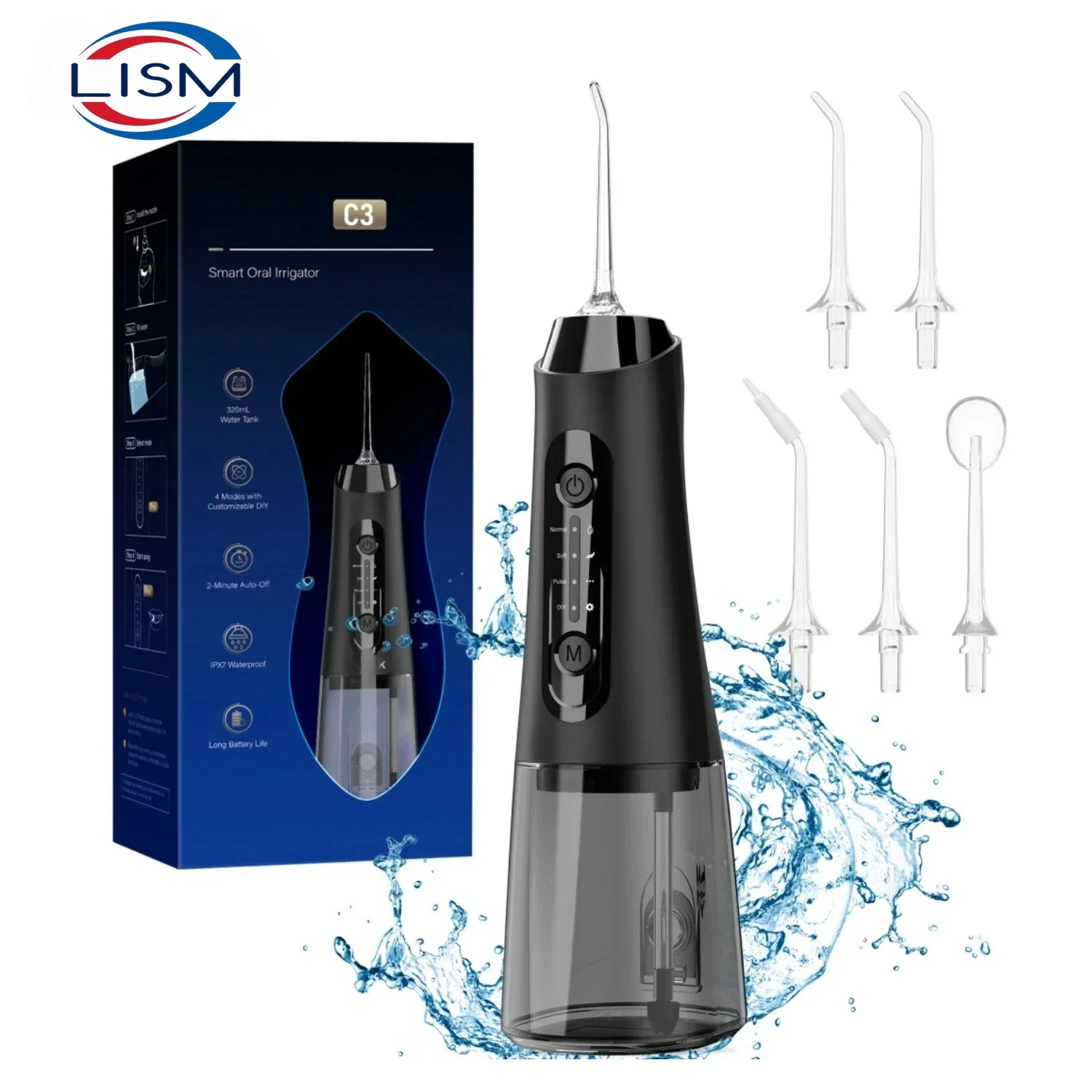 Water Flossers C3 Oral Irrigator Rechargeable Portable Dental IPX7 Waterproof 4 Modes Water Tank 320ML Teeth Cleaner