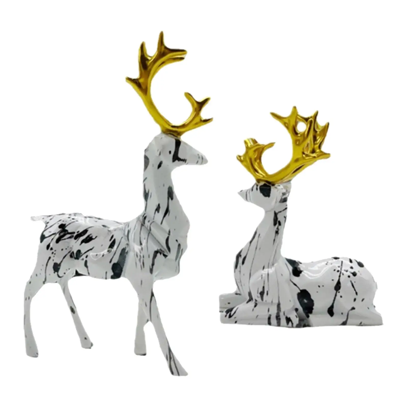 Adorable Mini Elk Figurine Set for Bookshelf Fireplace Decor Resin Deer Sculpture Desktop Ornament Home Gift