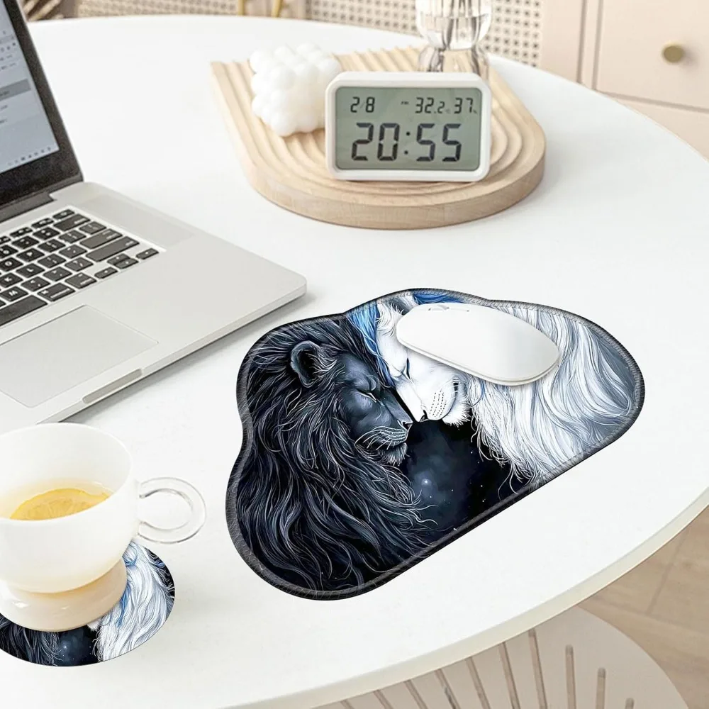 Tapete de mesa ergonômico com mouse pad e porta-copos, 11,8x9,4 polegadas, base de borracha preta, adequado para ratos e laptops