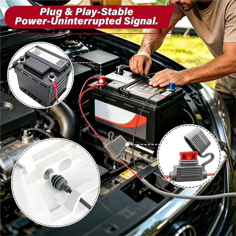 A20F-Direct Battery Power Cable 16.4FT For Starlink Mini, 18AWG DC Cable Featuring O Ring Connectors& Fuse Holder