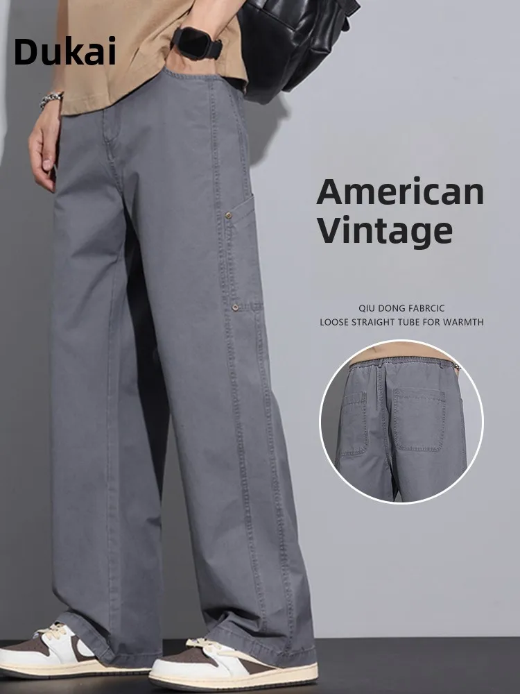 

Retro American Casual Pants Men's Spring Summer New Loose Straight Pure Cotton Long Trousers Faionable ey Men's Pants