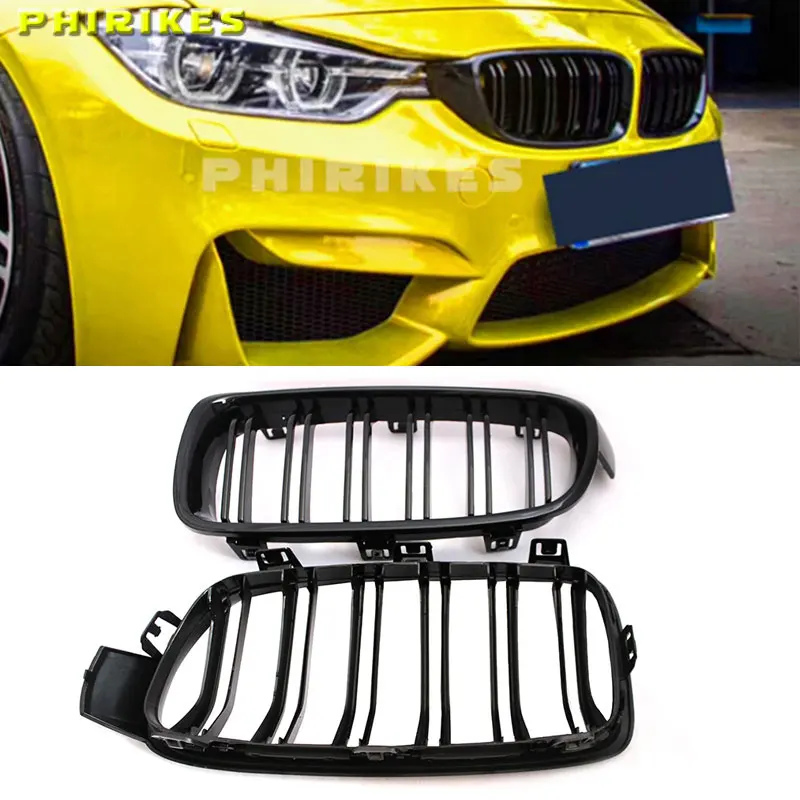 

Передняя решетка автомобиля, гоночная передняя спортивная решетка, глянцевая черная решетка с двойной планкой для BMW 3-Series F30 F35 2012-2018