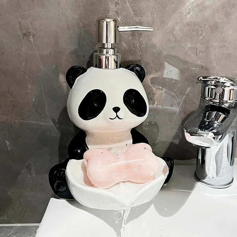 Creative Panda lotion Bottle Dual purpose Soap Box Two in one Shampoo Shower Gel Ceramic Press Split Bottle soap dispenser 6