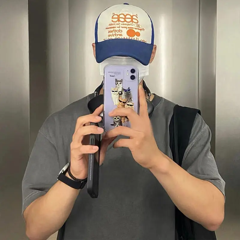 Casing Ponsel Kacamata Hitam Kucing Keren untuk IPhone 7 8 11 12 13 14 Pro Max X XS XR SE Cangkang Lunak Transparan Korea INS Lucu Punk Y2K