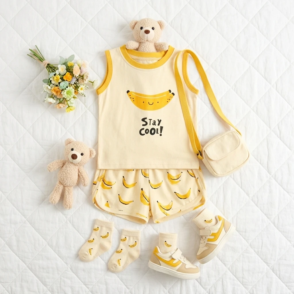 Infants Baby Boys Clothes Sets Sleeveless Tops + Bottoms Suits Sport Fruit Print