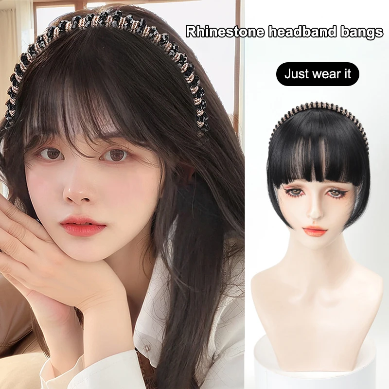 

Wearing Diamond Synthetic Air Bangs Headband Integrated Hair Fringe Extension High Quality Hairpieces Hairdressing Accessories