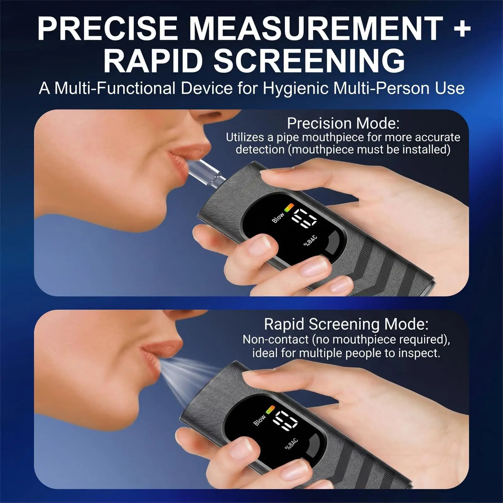 Alcohol Tester Breathalyzer LCD Display Rechargeable Tester With 5 Mouthpieces Blood Alcohol Breathalyzer For Car Home Parties