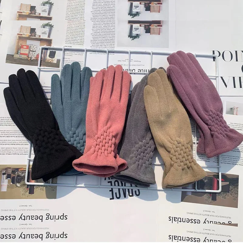 Velvet Thermal Gloves Thickened Multi Color Women Cycling Touch Screen Winter Warm Student Gloves Non Slip Elastic