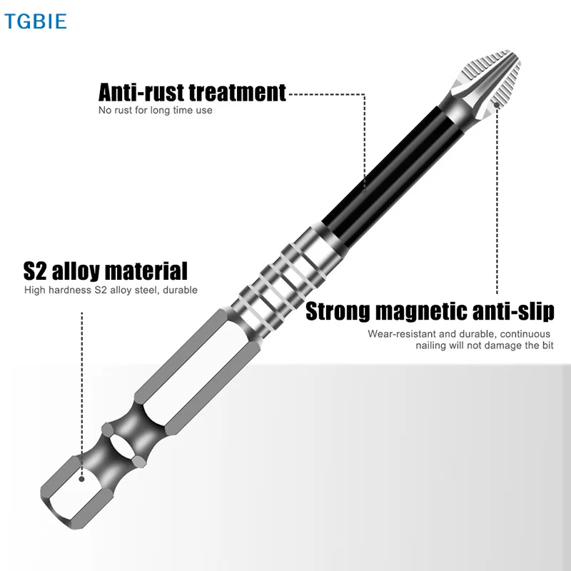 [TL]【TL】K5 Broca Antideslizante de Alta Dureza S2, Magnética Fuerte 5A, Negra, con Cabeza Cruzada Antideslizante para Taladro Eléctrico y Destornillador Eléctrico