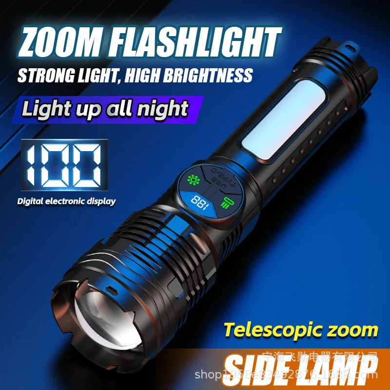 新型超高輝度ハイパワーled懐中電灯-ズーム機能付き-長距離照射-緊急用赤青警告灯-usb-c充電式-ポータブル