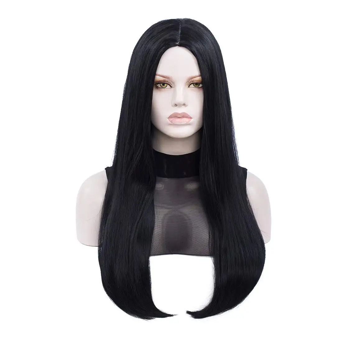 Perruques d'Halloween longues et droites avec raie au milieu pour femmes, perruques de Costume de Cosplay et de cheveux synthétiques quotidiens, perruques noires de fête d'Halloween