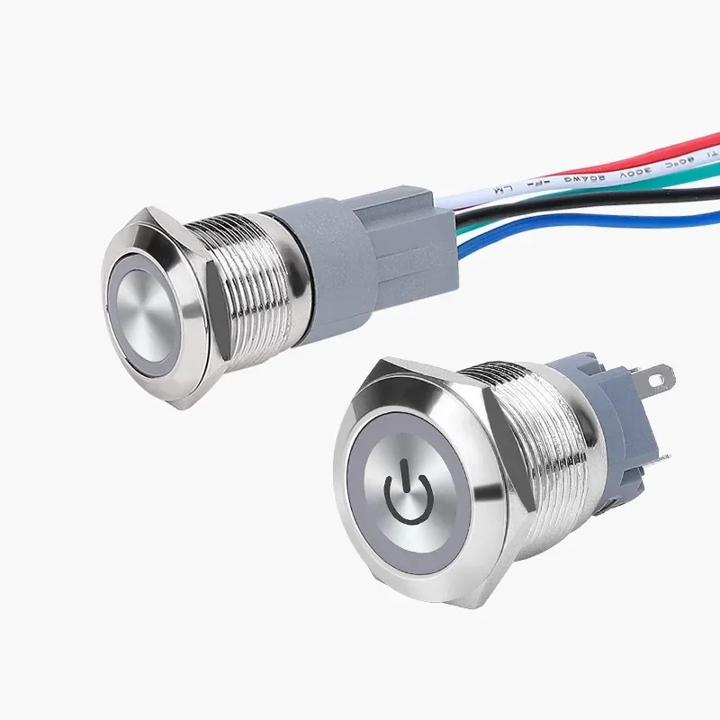 Metal pushbutton switch Self-resetting/self-locking waterproof 5 color colors Optional Ring/Power indicator LED 12/16/19/22 mm
