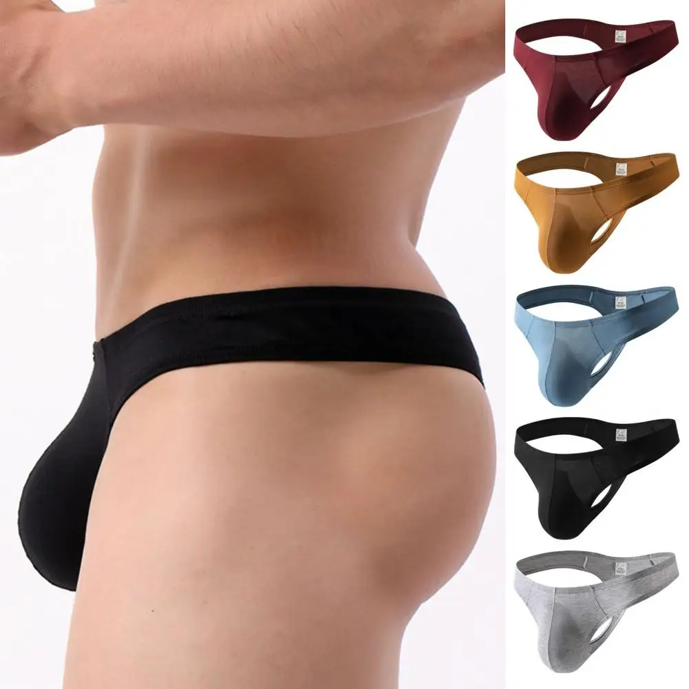 Men Thong Briefs Men's Low-waisted Thong Underwear T-shaped Cut Briefs with U Convex Supportive Pouch Elastic Fit for Daily