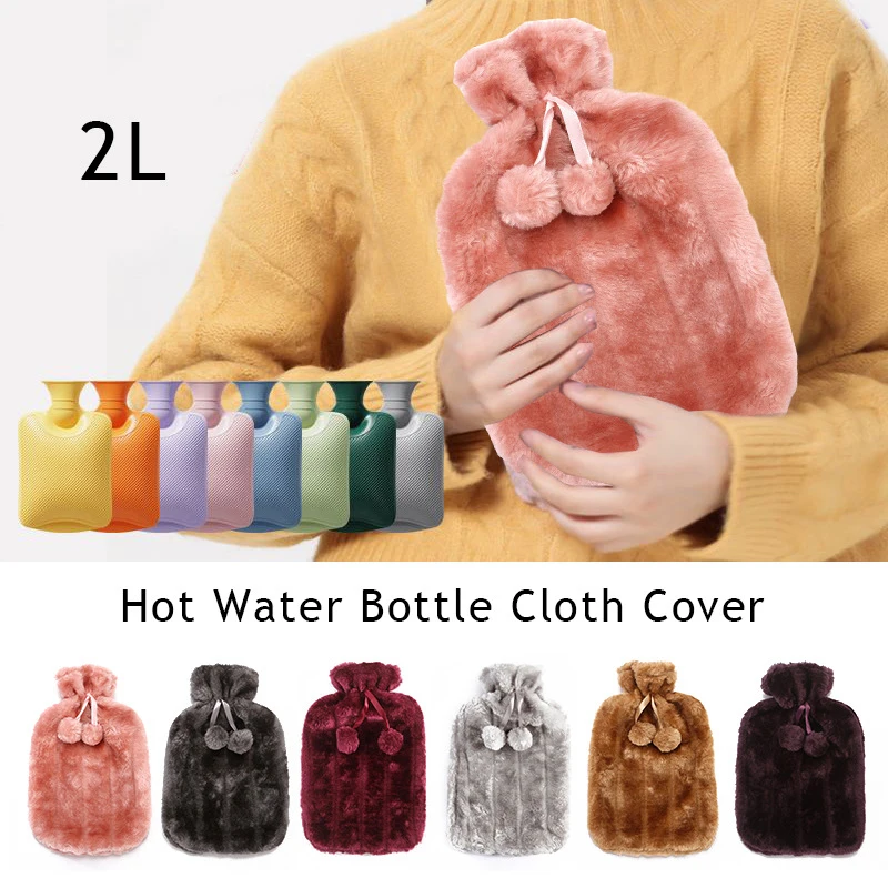 Large 2L Hot Water Bottle Cover Soft Simulation Plush Cute Hot Water Bottle Cover Winter Reusable Hot Water Bag Insulated Cover