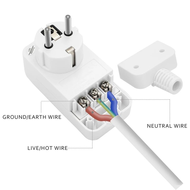 FI Circuit Breaker Personal Protection Plug Replacement Plug 10Ma Residual Current Circuit Breaker 16Amp EU Plug,White