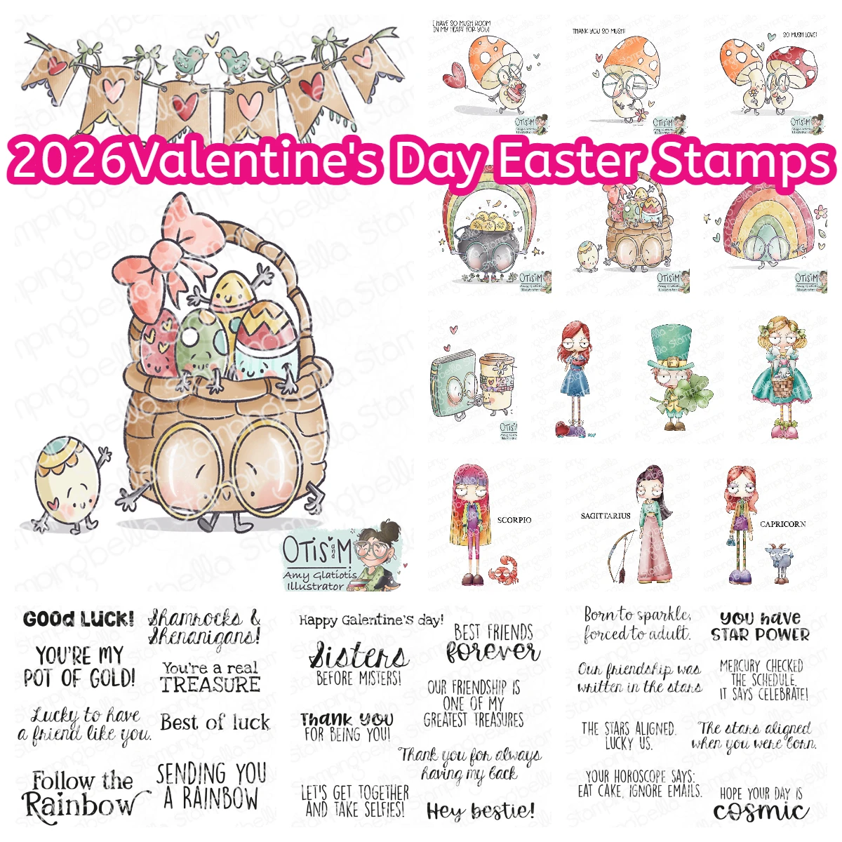 

New Stampingbella Easter Basket Rubber Stamp DIY Scrapbooking Greeting Card Best Friends Sentiment Set Stamp Valentine's Day Die