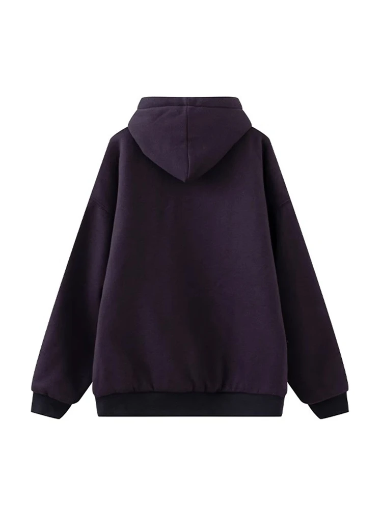 PUWD Casual Women Solid Colour Thick Sweatshirts 2023 Autumn Vintage Loose Hooded Coats Female Chic Pocket Zipper Outwears