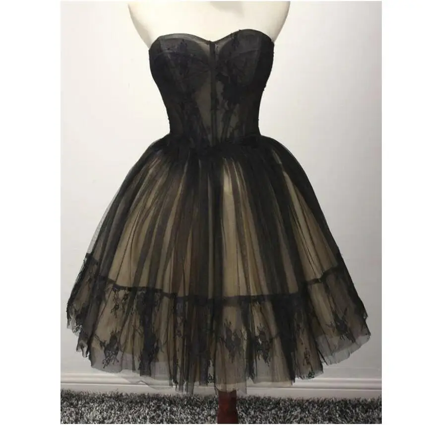 

Charming Little Black Dresses A Line Lace Illusion Sweetheart Neck Bodice Sweetheart Neck Homecoming Party Gowns Tutu Skirt Nigh