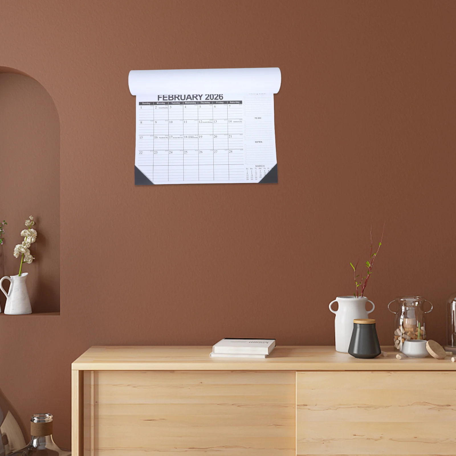 2025-2026 تقويم حائط لمدة 18 شهرًا ورق سميك سهل القراءة للمنزل والمكتب والمدرسة والجدول الزخرفية للمخطط الشهري