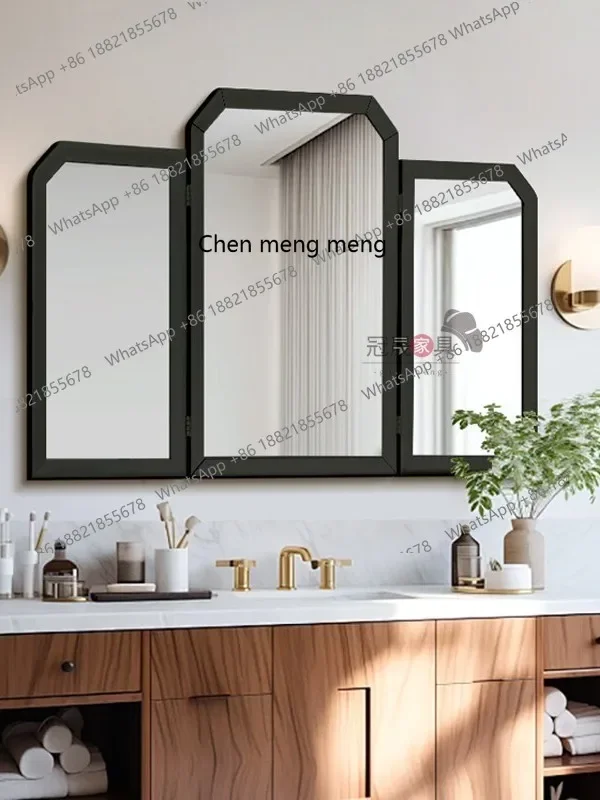 MF French tri-fold vanity mirror wall-mounted bathroom three sides, American entrance vanity folding decorative mirror