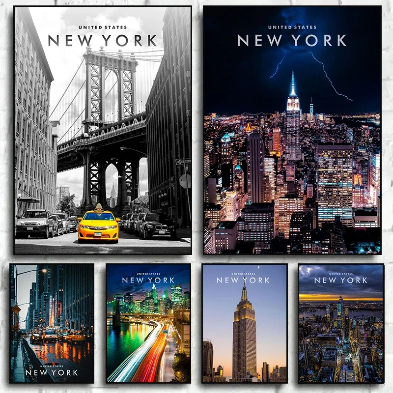 New York City Night View Canvas Painting  Wall Art Posters and Prints for Living Room Decor  Home Decoration