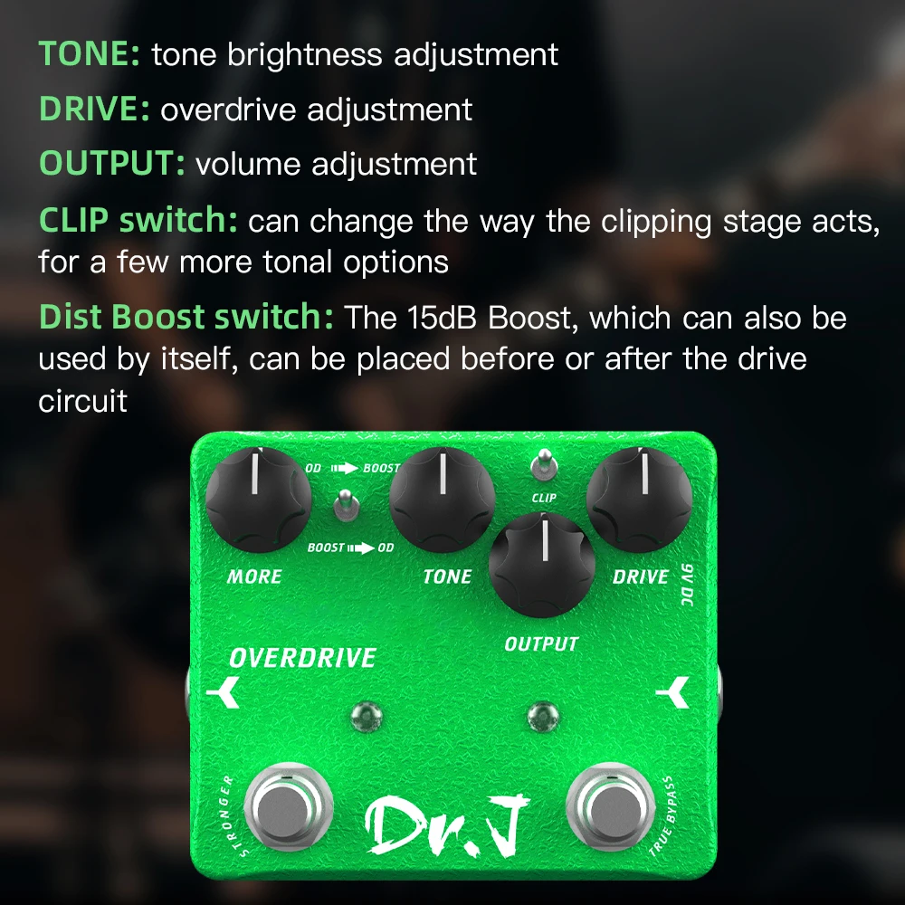 JOYO Dr. J Series D60 EMERALD Overdrive Guitar Pedal 15dB Boost Beautiful Warm Character Tone Overdrive Pedal with CLIP Switch view 3