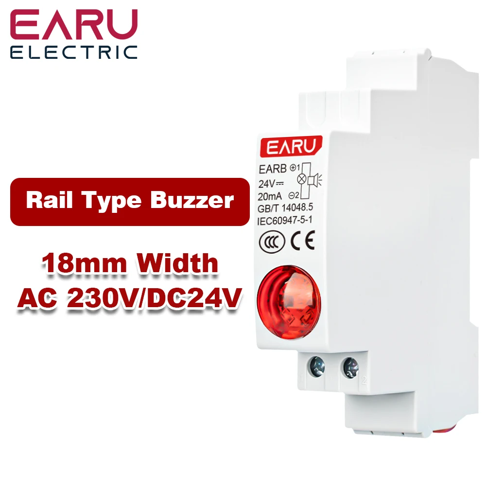 18MM Din Rail Mount LED Signal Lamp Audible and Visual Buzzers Series AC 220V DC 24V Indicating Indication Pilot Lights Red