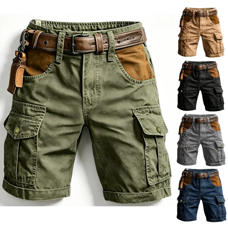 Men Cargo Shorts Multi Pocket Outdoor  Casual Shorts Fashion Plus Size Cotton Half Pants Workwear Daily Walking Straight Shorts
