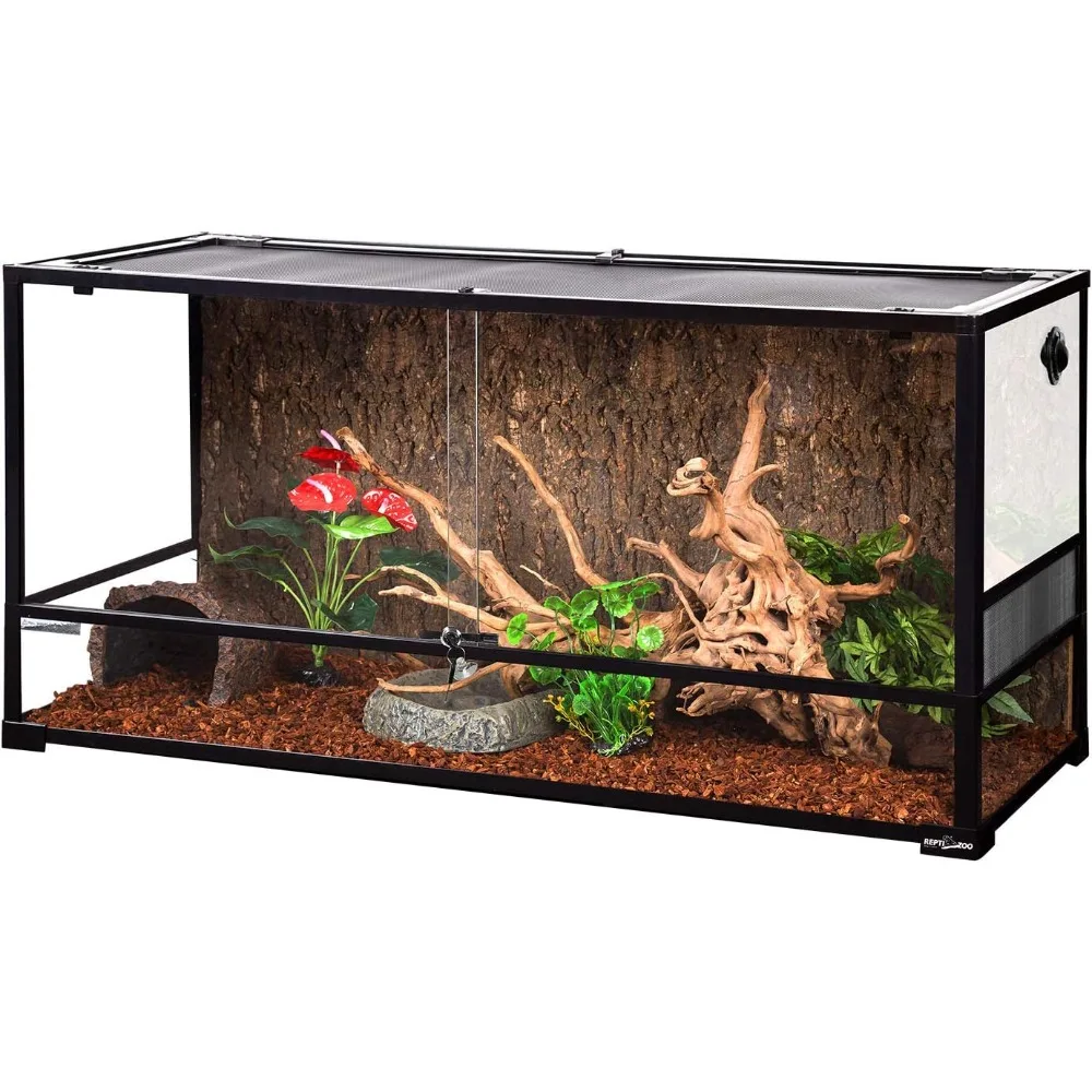 Large Reptile Tank, Wide & Tall Tempered Glass Large Reptile Terrarium for Tortoise Snake, Top Screen Ventilation