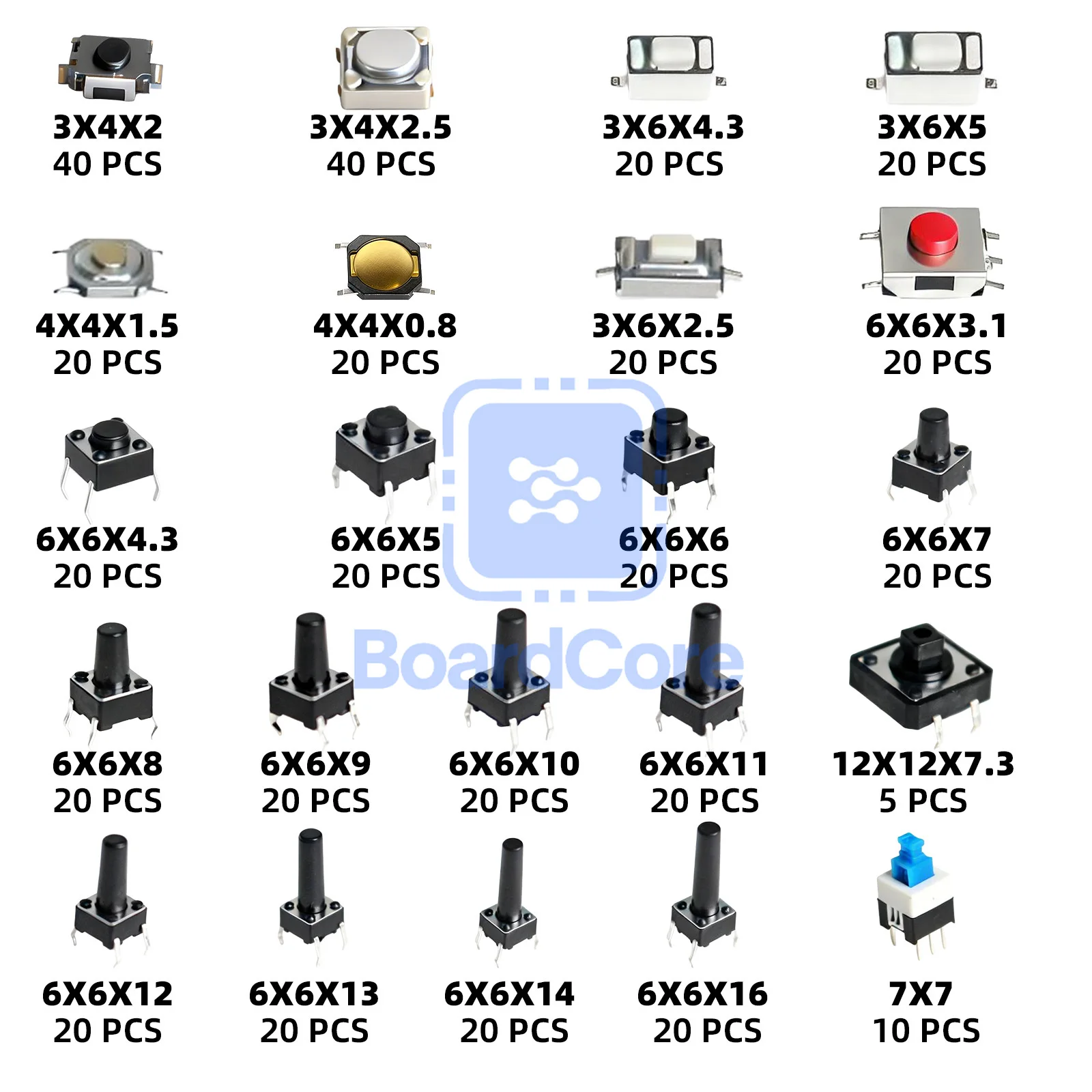 24 Types 460PCS Tactile Push Button Switch , SMD/DIP Micro Momentary Tact Switch Assortment Kit for Car Remote Control with Box