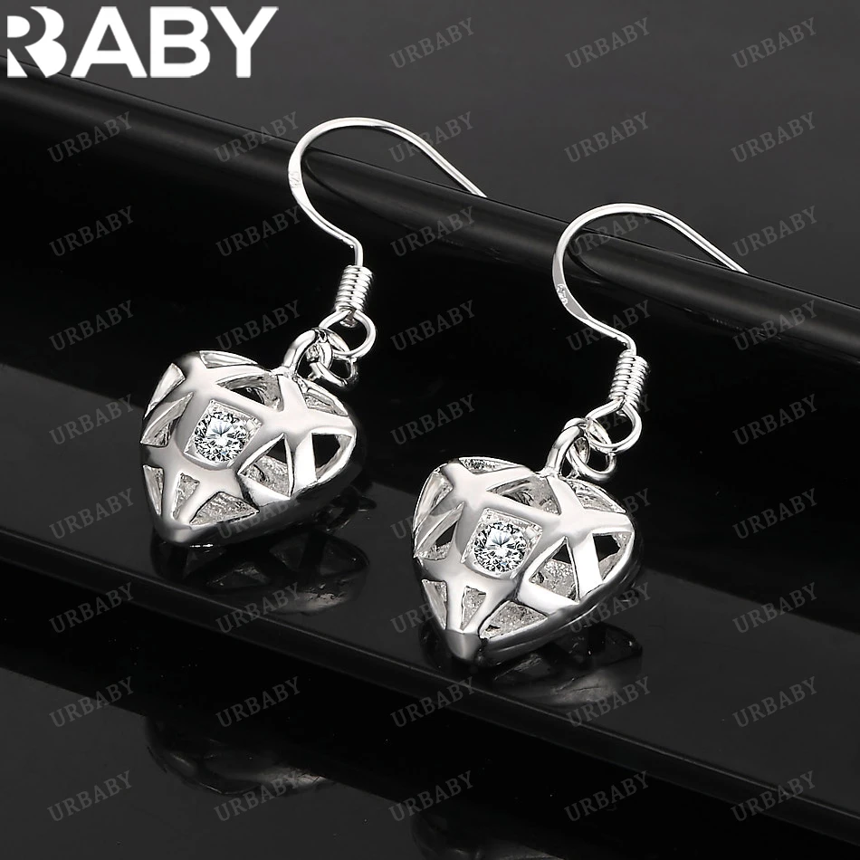 

URBABY 925 Sterling Silver Earrings Inlay Zirconia Heart Drop Earrings For Women Jewelry Fashion Party and Daily Wear