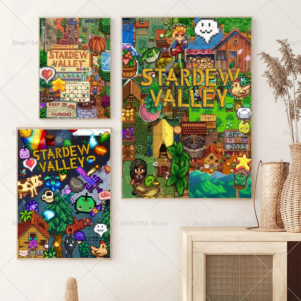 1PC Game S-Stardew V-Valley Poster Self-adhesive Art Waterproof Paper Sticker Coffee House Bar Room Wall Decor