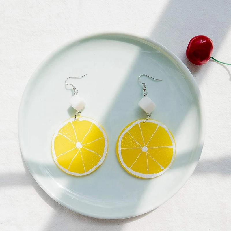 Summer Resin Fresh Lemon Orange Slice Drop Earrings Women Acrylic Fruit Jewelry