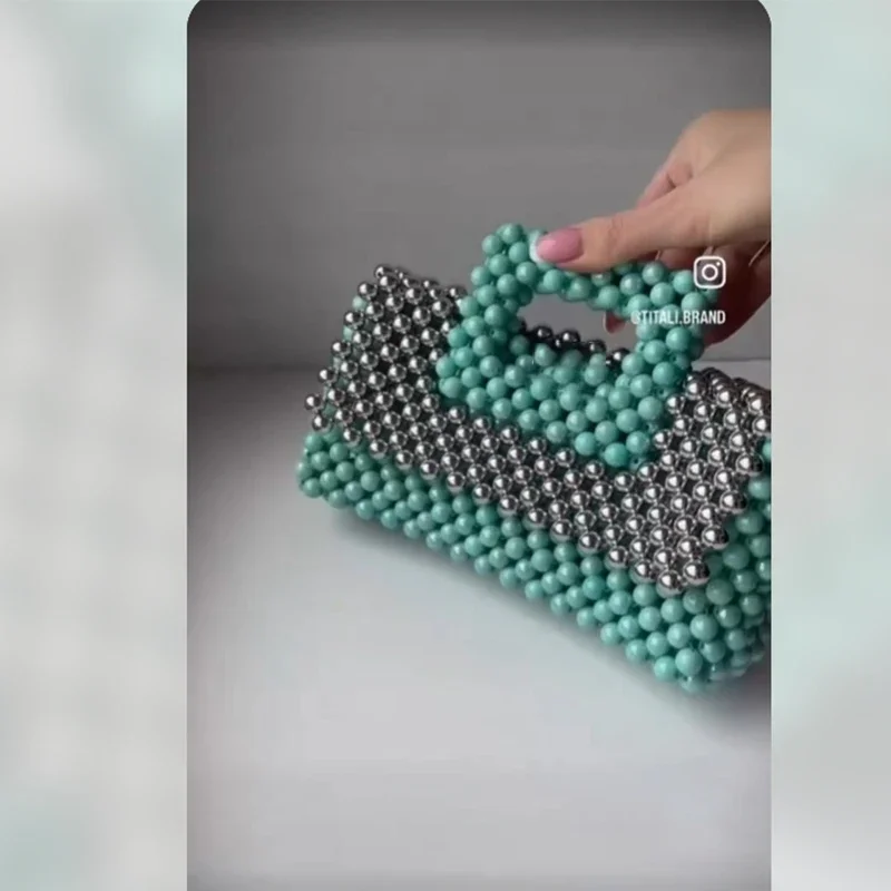 New Niche Design Patchwork Contrasting Color Handbag Customized Handmade Woven Beaded Bag High-end Texture Ins Women's Bags