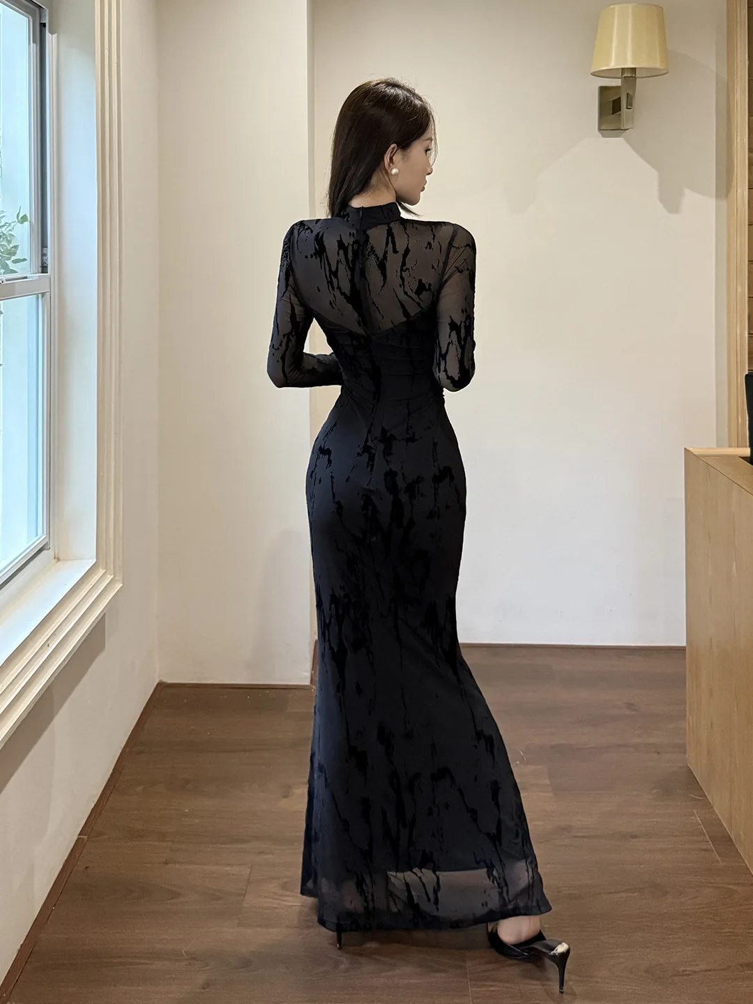 خمر Y2K الدانتيل تقسم شبكة الجوف التدريجي فساتين مُزينة بطباعة للنساء أنيقة فاخرة شير المتخصصة ضئيلة ثوب مسائي رداء