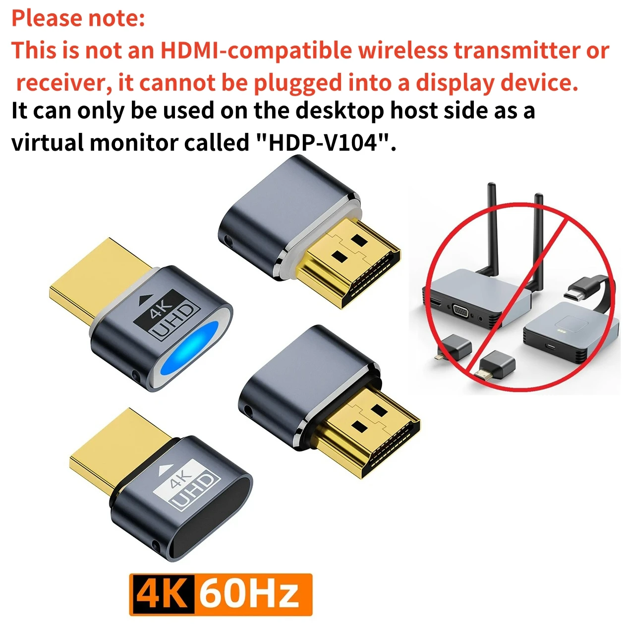 HDMI-compatible Dummy Plug 4K HDR Virtual Monitor EDID Emulator Headless Ghost Display Adapter Supports up to 4k@60Hz 1080@120Hz