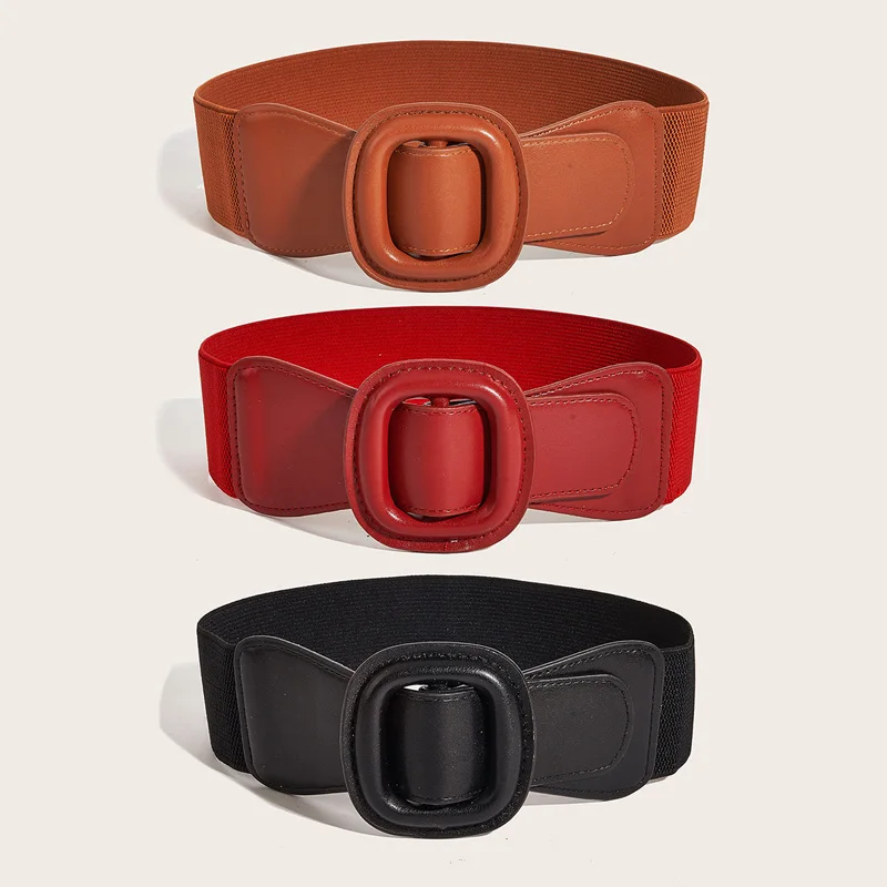الاتجاه الكلاسيكي الأنيق حزام عريض للنساء مطاطا Cummerbund مربع مشبك موضة جديدة حزام الإناث لفستان وسترة