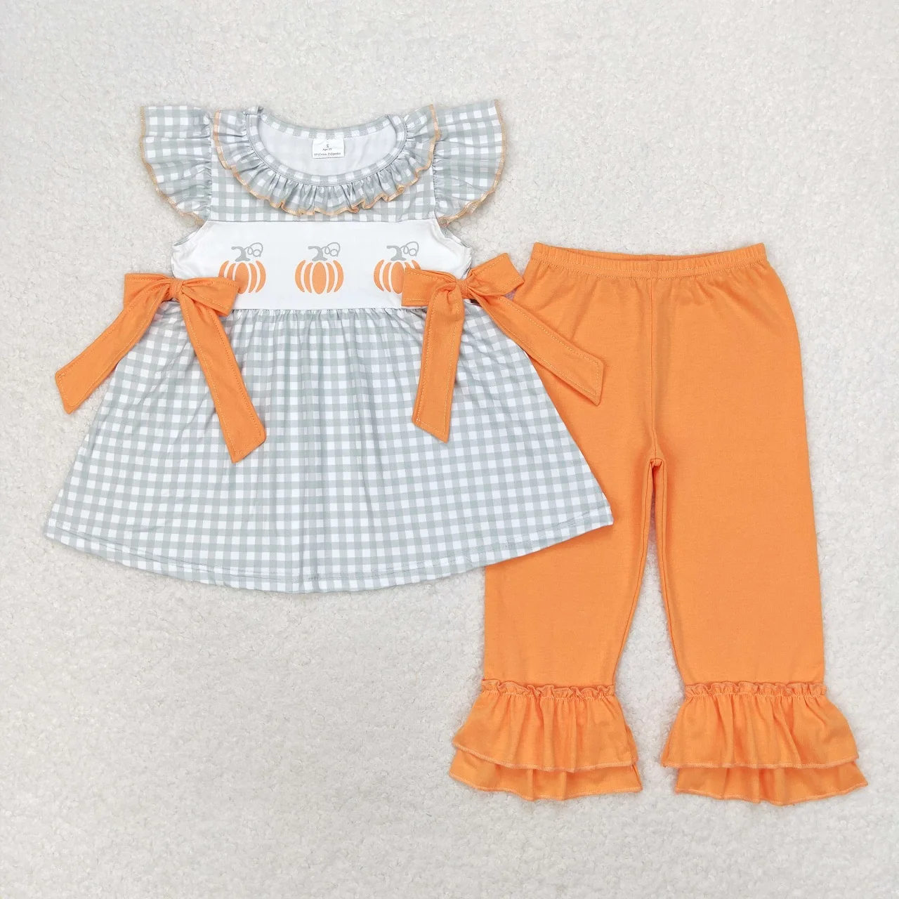 Wholesale Baby Girl Thanksgiving Pumpkin Short Sleeves Tops Fall Two Pieces Sets Toddler Kids Pants Infant Children Outfit