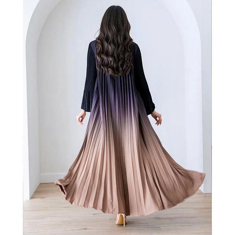 

abaya Mosong Fashion Miyake Pleated 2024 spring and autumn new long sleeve hand pleated gradual color change long outer garment